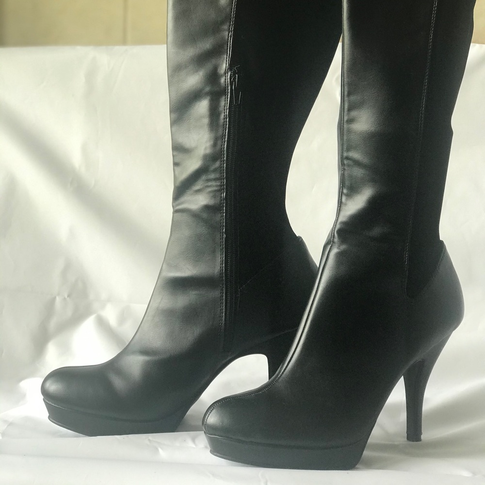 Faux Black Leather Boots